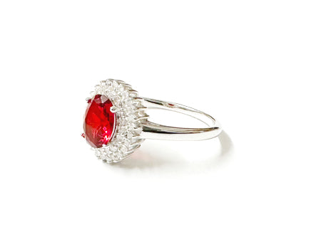 Ruby & White Cubic Zirconia Silver Ring