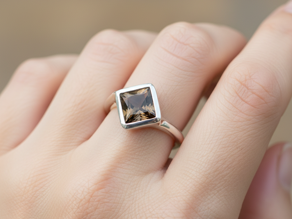 Smokey Quartz Cubic Zirconia Ring