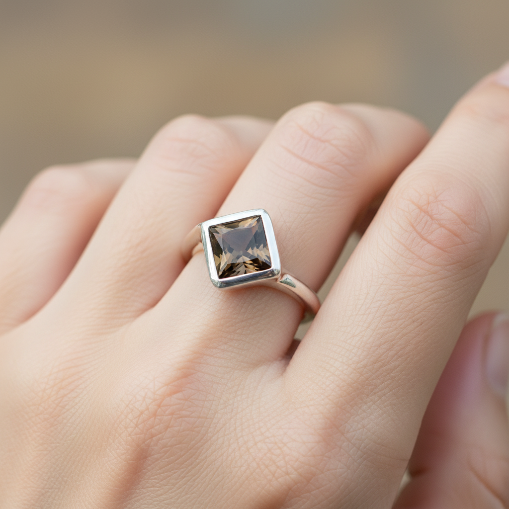 Smokey Quartz Cubic Zirconia Ring
