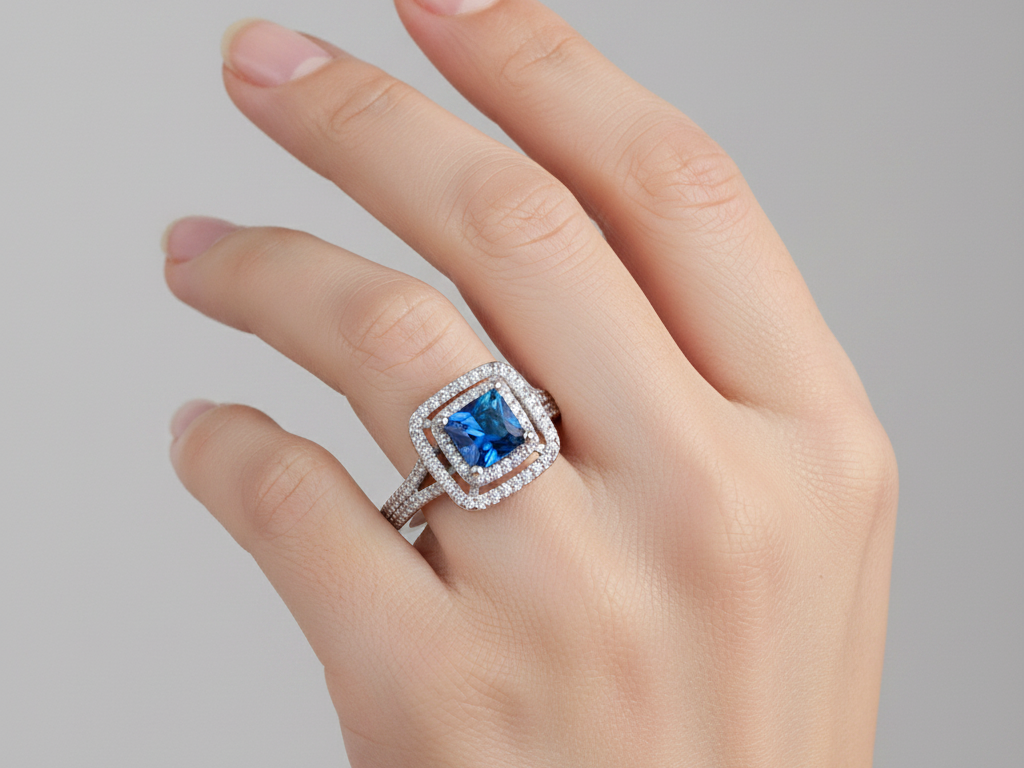 A Sapphire & White Cubic Zirconia Ring