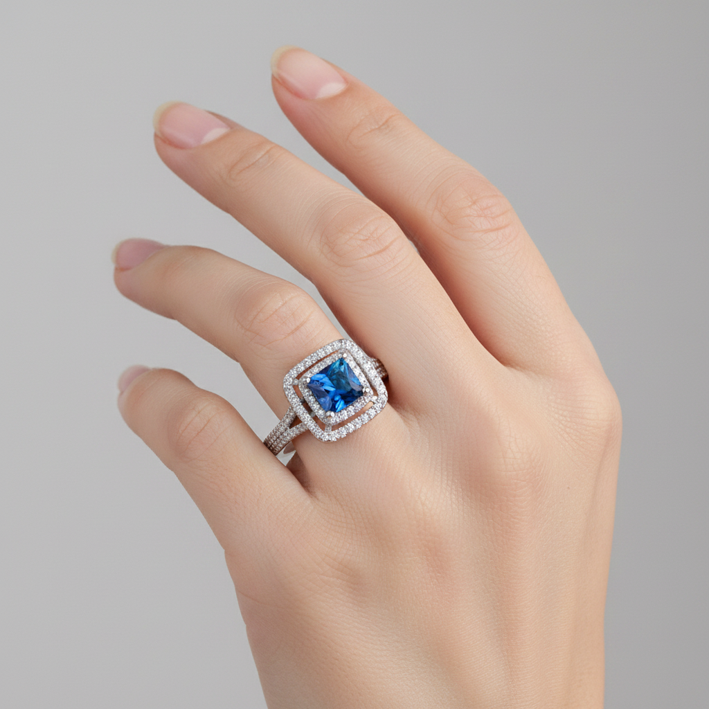 A Sapphire & White Cubic Zirconia Ring