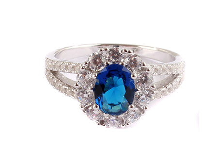 A Sapphire & White Cubic Zirconia Ring.