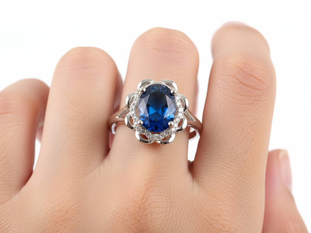 A Sapphire & White Cubic Zirconia Ring.