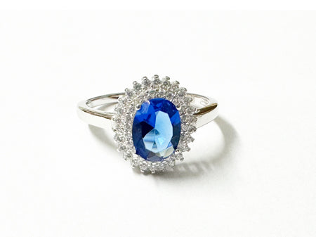 Sapphire & White Cubic Zirconia Silver Ring