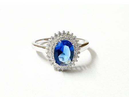 Sapphire & White Cubic Zirconia Silver Ring