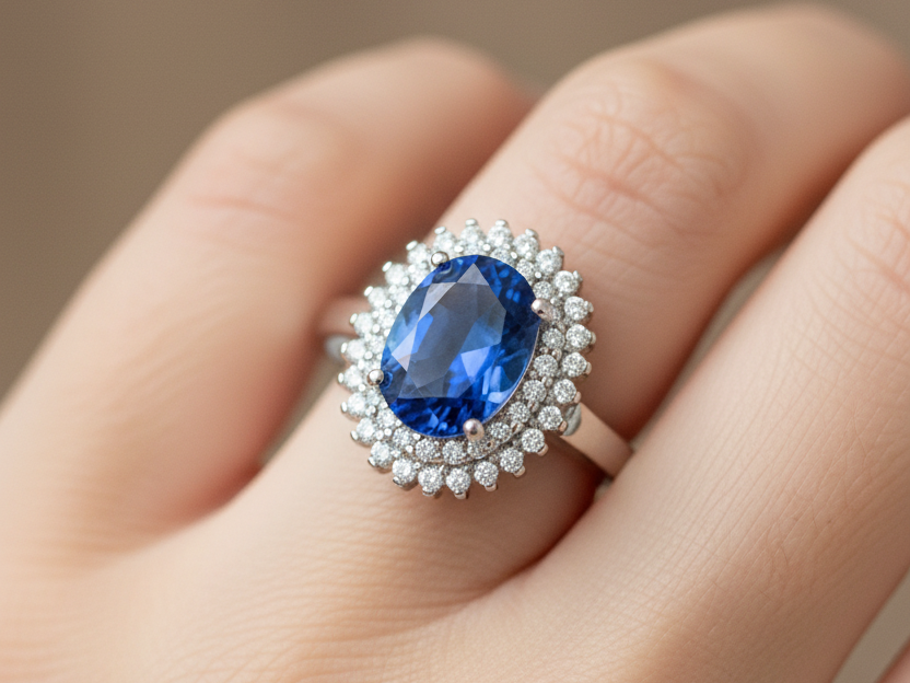 Sapphire & White Cubic Zirconia Silver Ring