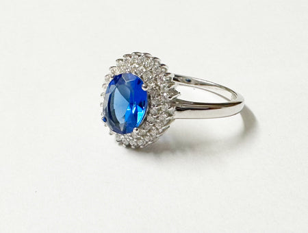 Sapphire & White Cubic Zirconia Silver Ring