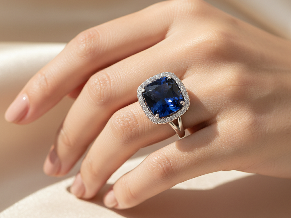 Sapphire Cubic Zirconia Silver Ring