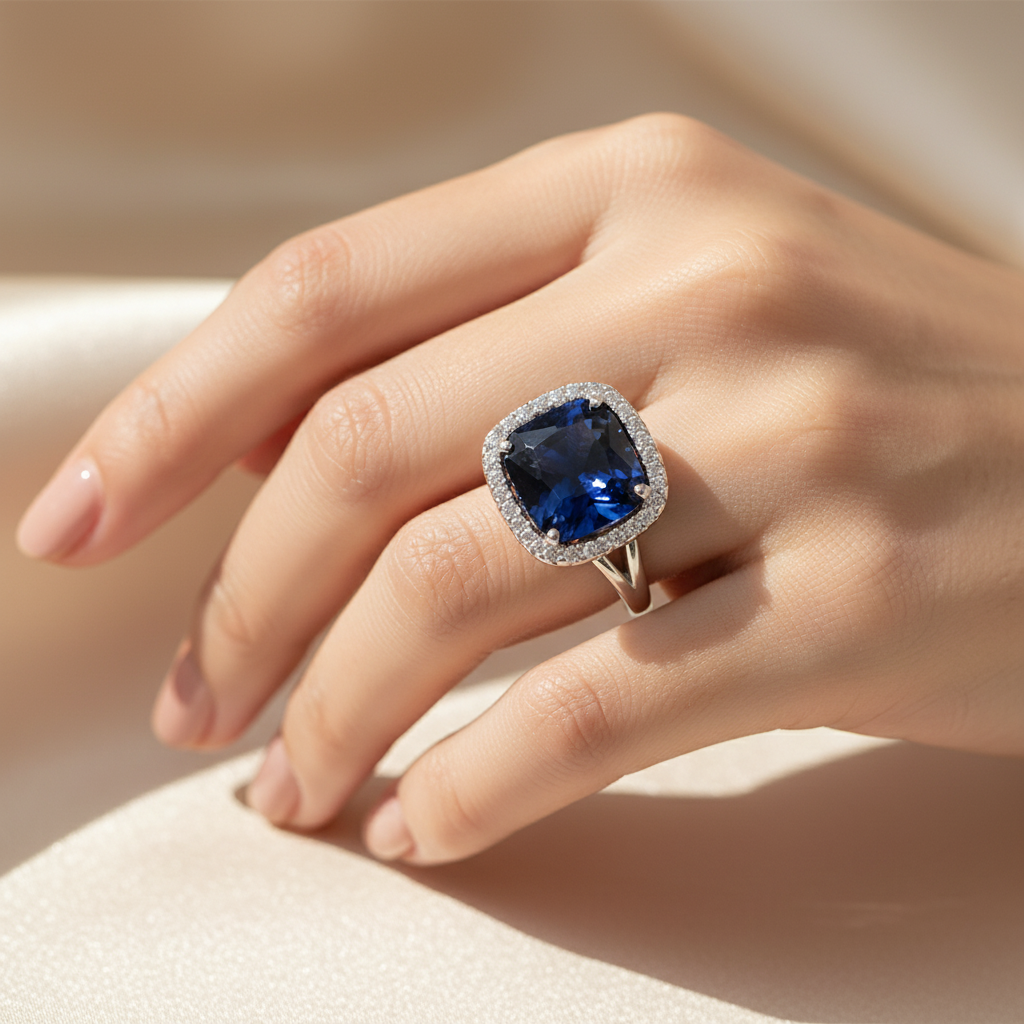 Sapphire Cubic Zirconia Silver Ring