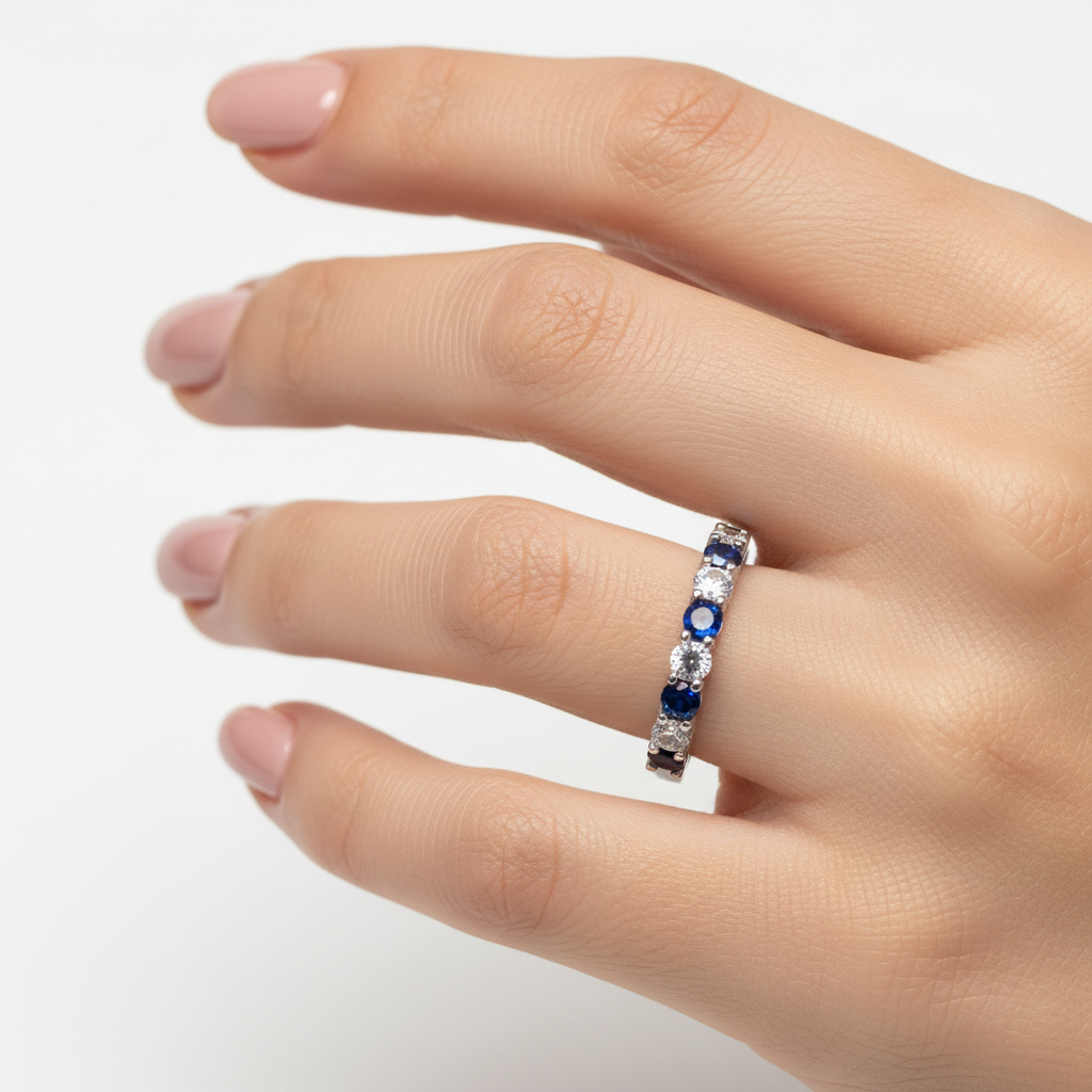 Sapphire Cubic Zirconia Silver Ring
