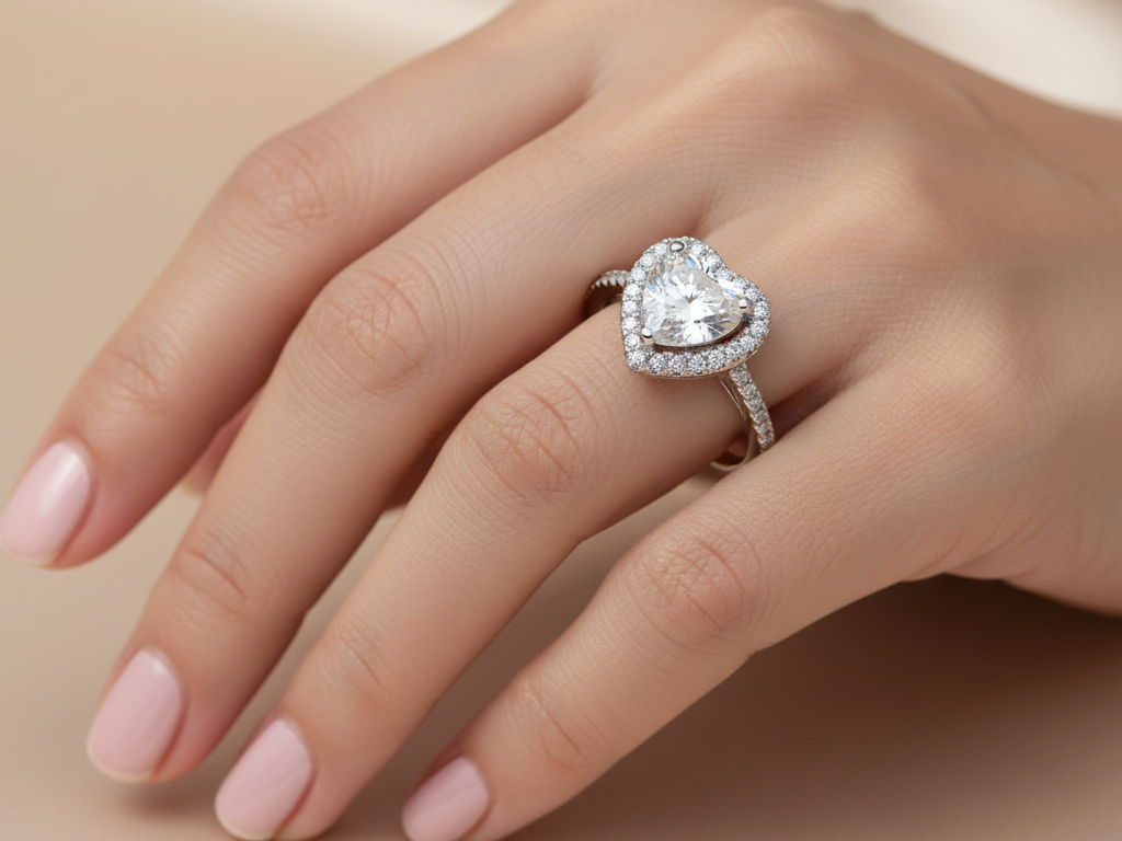 White Cubic Zirconia Heart Ring.