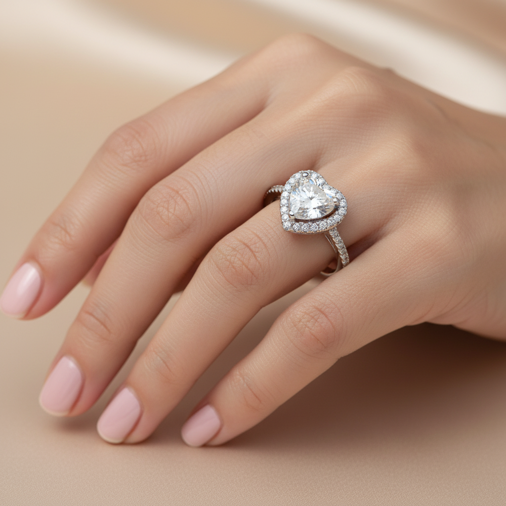 White Cubic Zirconia Heart Ring.