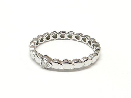 White Cubic Zirconia Silver Heart Design Ring