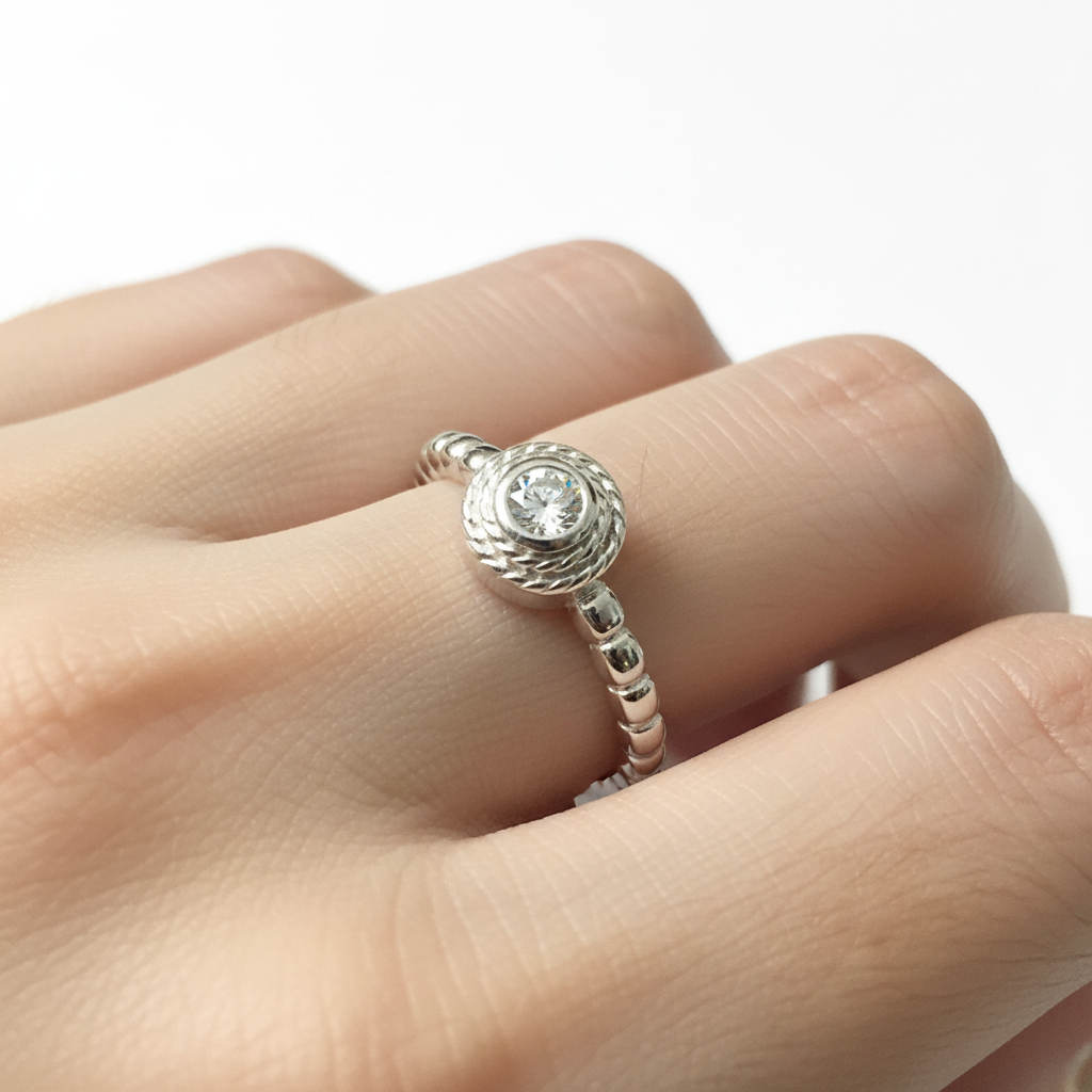 A White Cz Silver Ring.