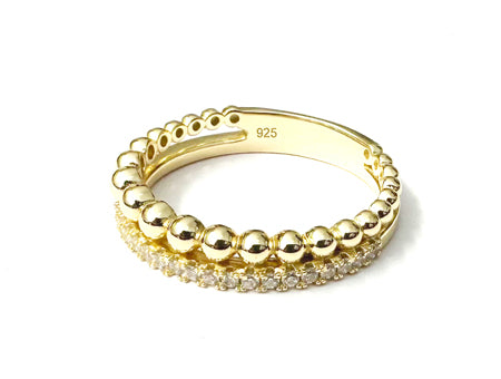 Yellow Plated Silver White Cubic Zirconia Ring.