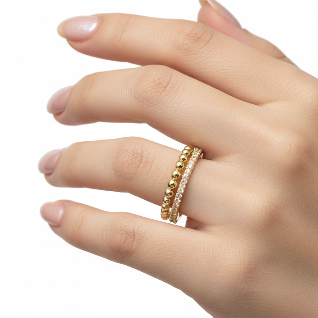 Yellow Plated Silver White Cubic Zirconia Ring.