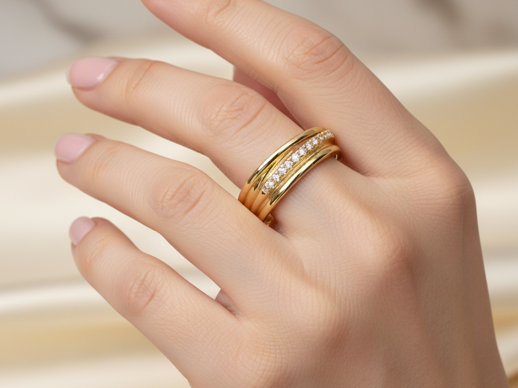 Yellow Plated Silver White Cubic Zirconia Ring.