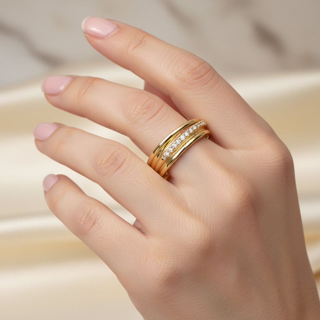 Yellow Plated Silver White Cubic Zirconia Ring.