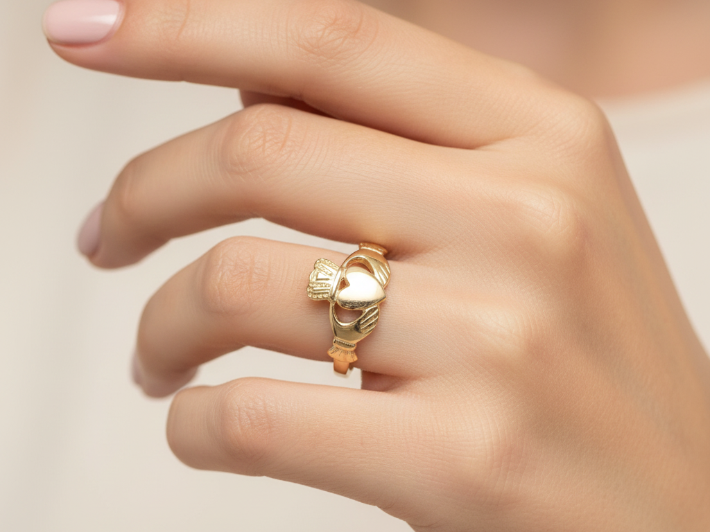 9ct Yellow Gold Ladies Claddagh Ring H/W