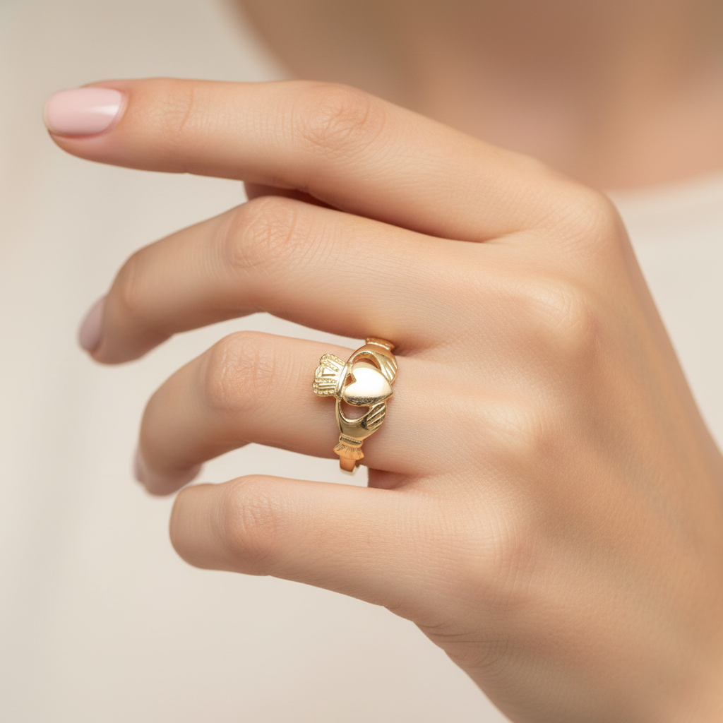9ct Yellow Gold Ladies Claddagh Ring H/W