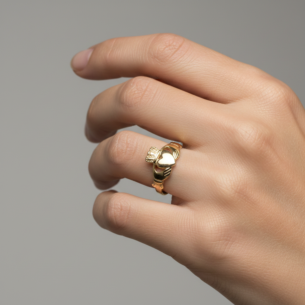 9CT Yellow Gold Medium Weight Claddagh Ring