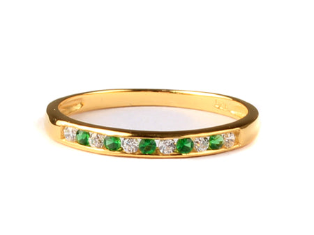 9ct Yellow Gold Emerald with Diamond Ring.