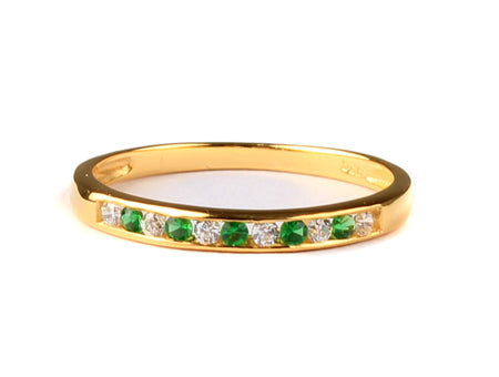 9ct Yellow Gold Emerald with Diamond Ring.