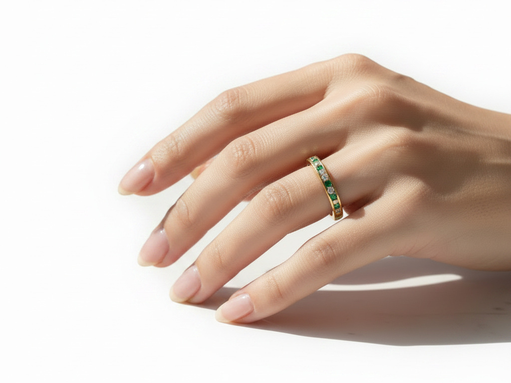 9ct Yellow Gold Emerald with Diamond Ring.