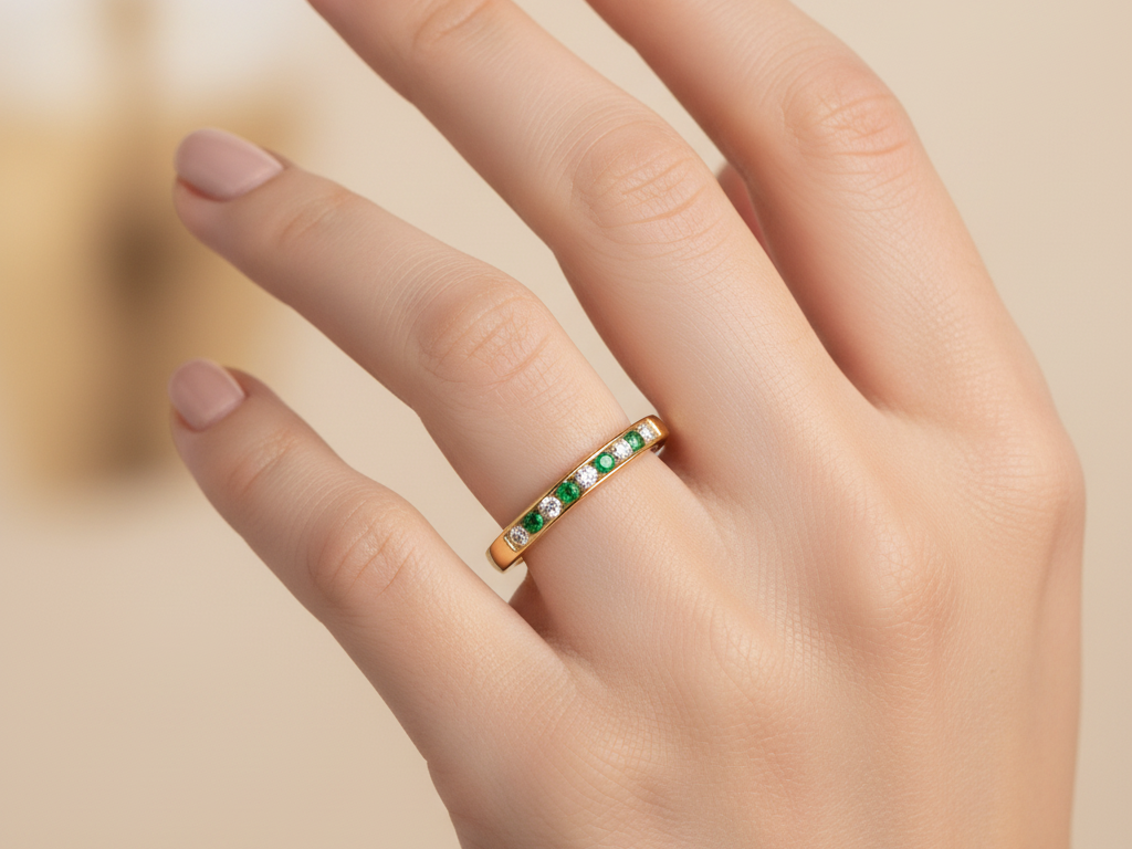 9ct Yellow Gold Emerald Cz Ring.
