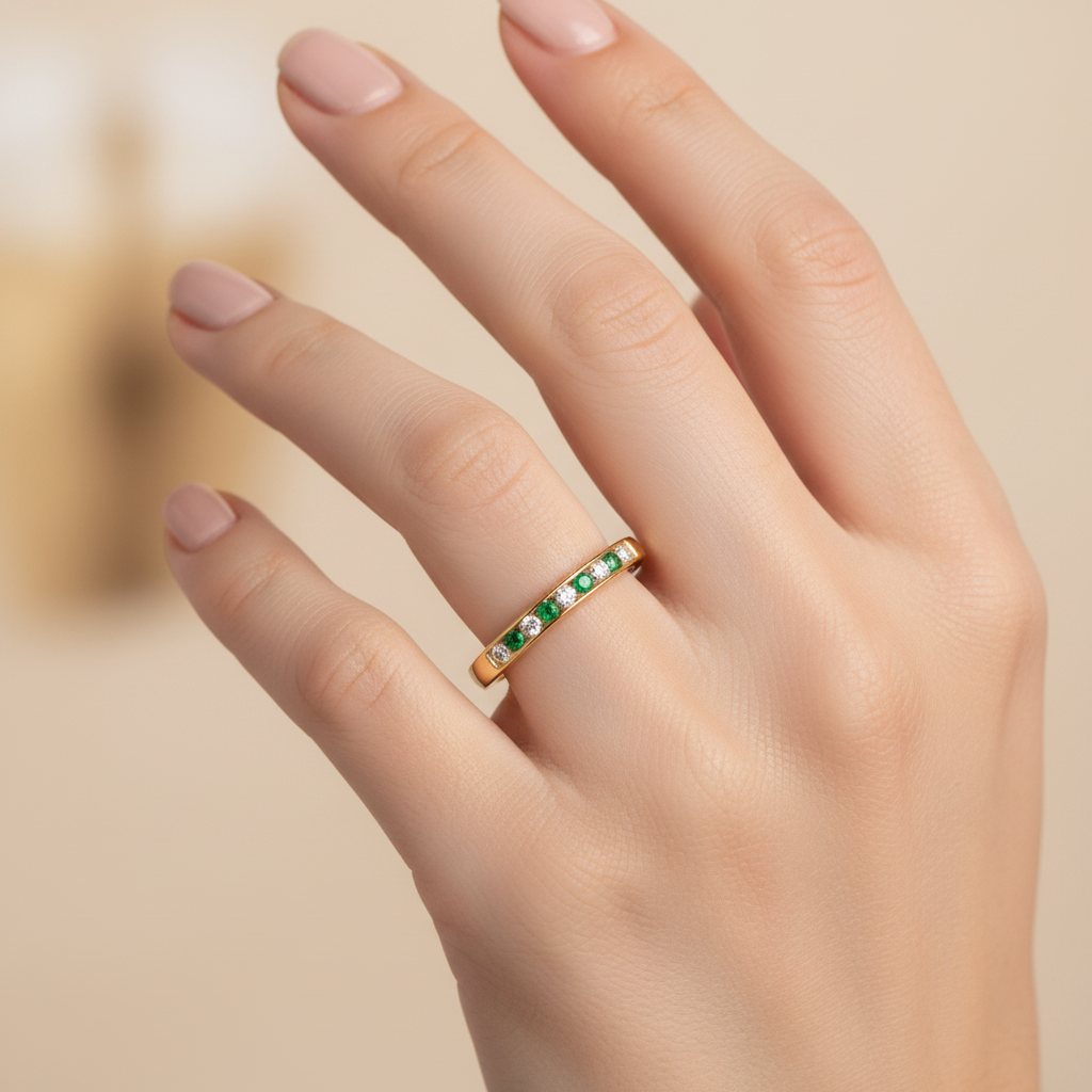 9ct Yellow Gold Emerald Cz Ring.