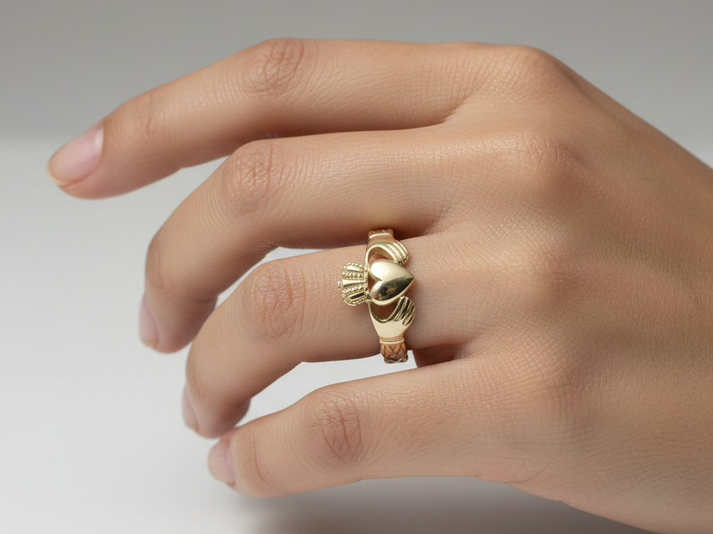 9CT Yellow Gold H/W Claddagh Ring