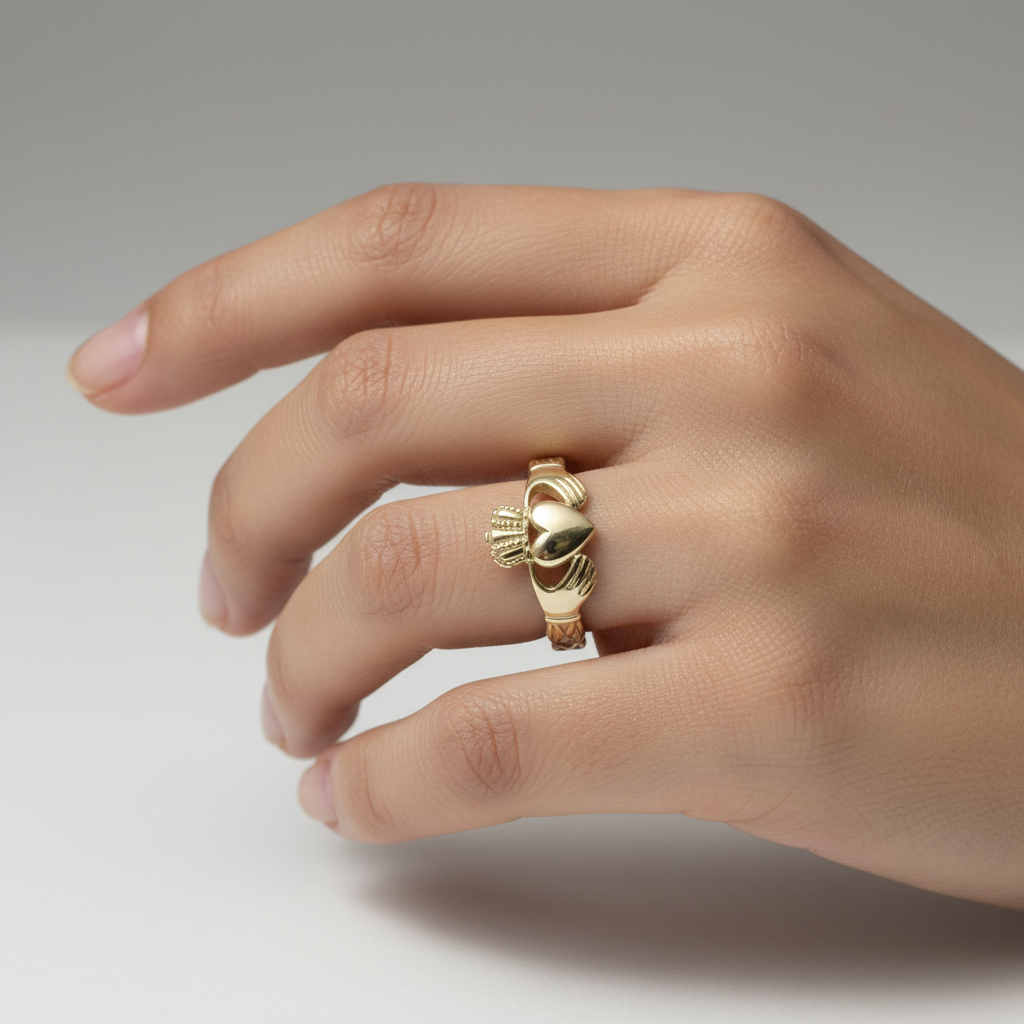9CT Yellow Gold H/W Claddagh Ring