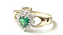 9CT Yellow Gold Emerald And White Cz Stone Set Cluster Claddagh Ring