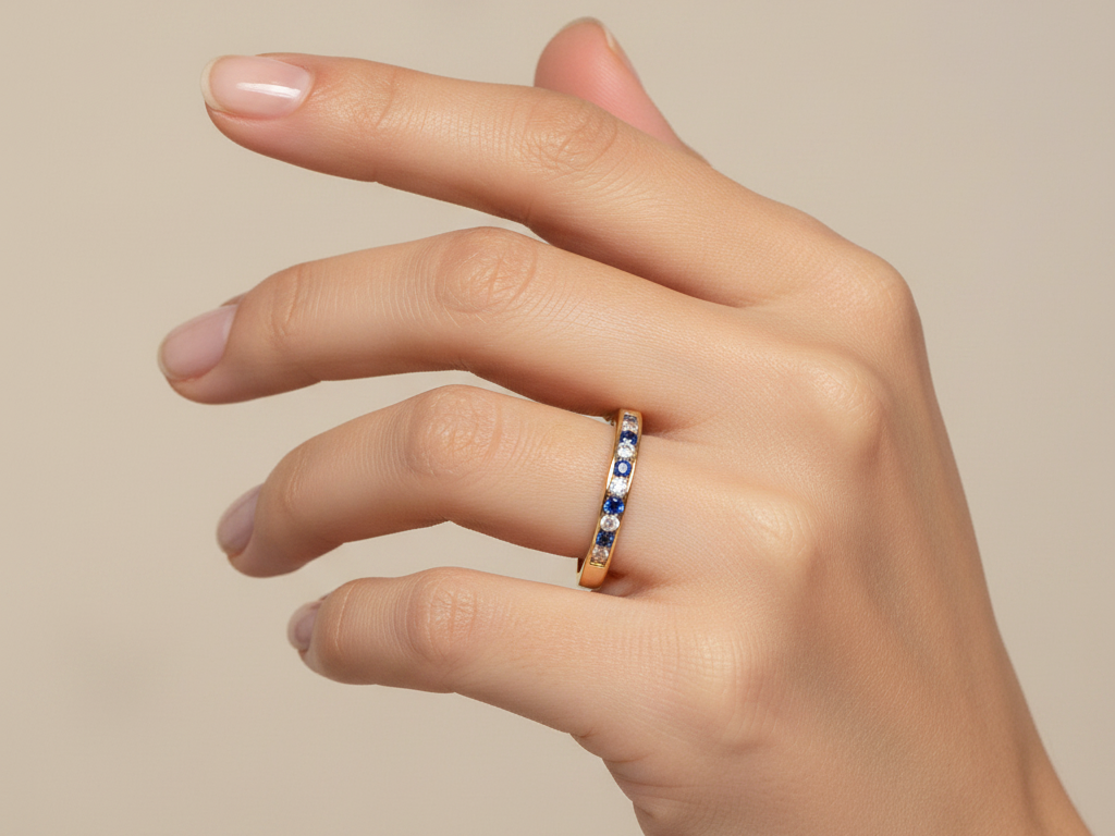 9ct Yellow Gold Sapphire with Diamond Ring.