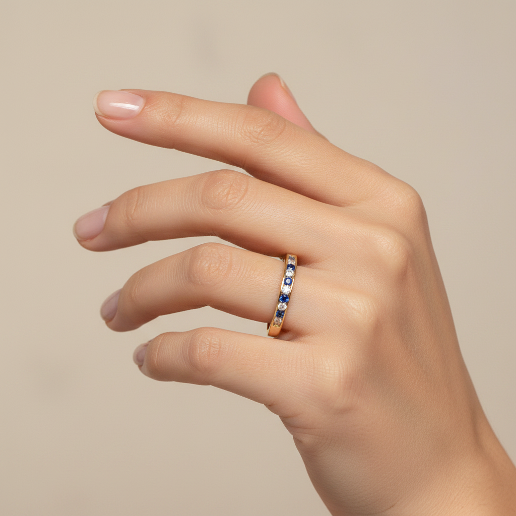 9ct Yellow Gold Sapphire with Diamond Ring.