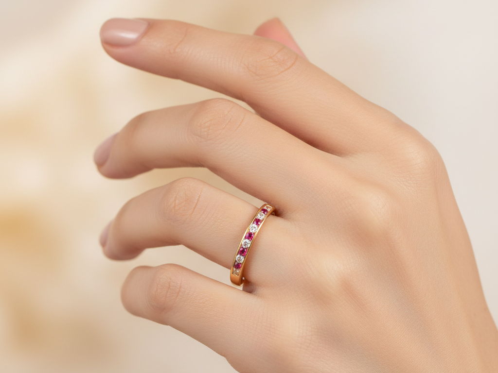 9ct Yellow Gold Ruby with Diamond Ring.