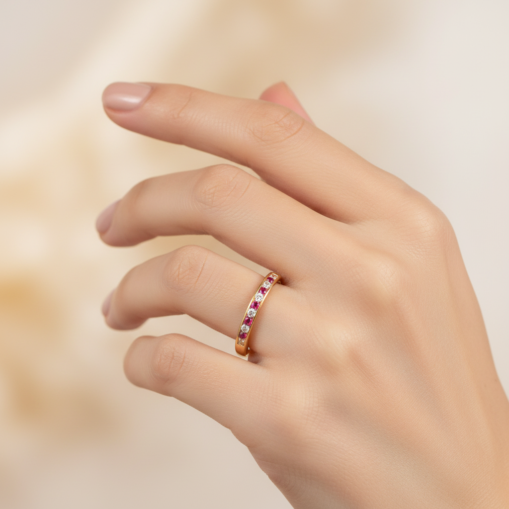 9ct Yellow Gold Ruby with Diamond Ring.