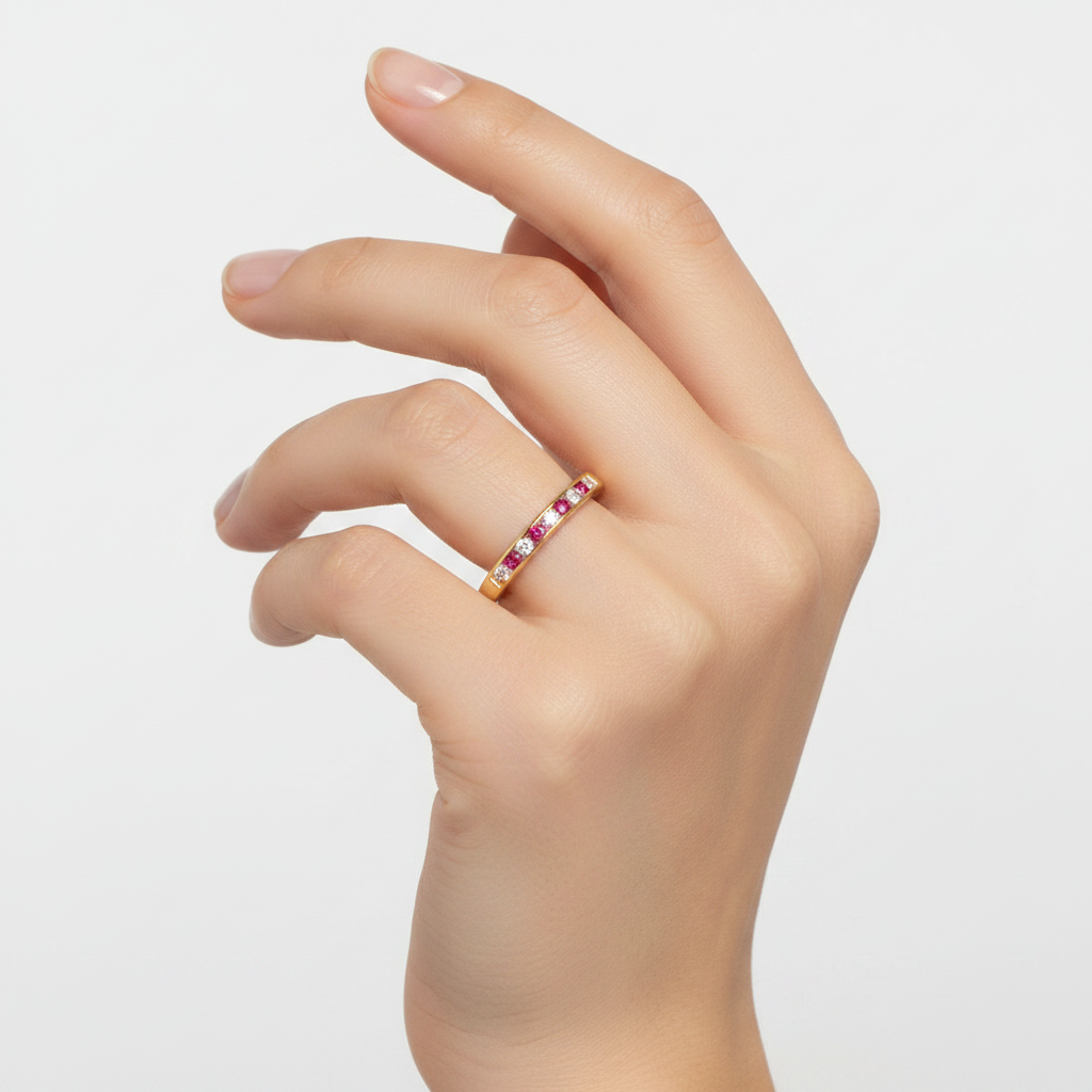 9ct Yellow Gold Ruby Cz Ring.