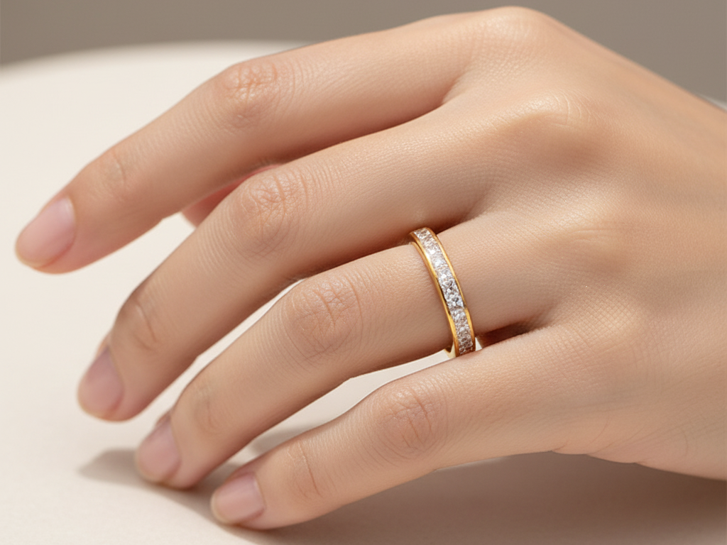 9ct Yellow Gold With Princess Cut Diamond Ring.