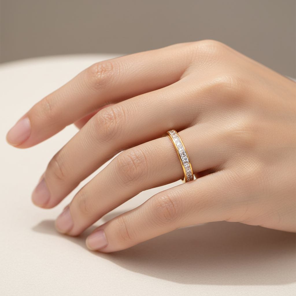 9ct Yellow Gold With Princess Cut Diamond Ring.