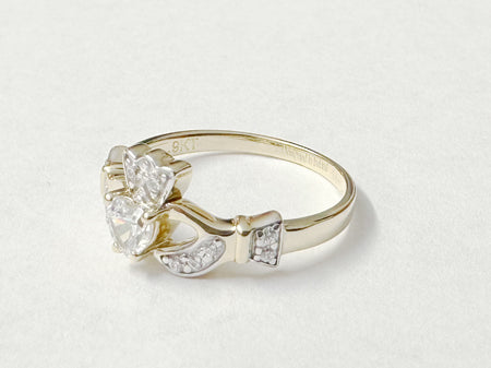 9 CT Yellow Gold White Cz Claddagh Ring
