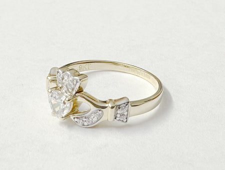 9 CT Yellow Gold White Cz Claddagh Ring