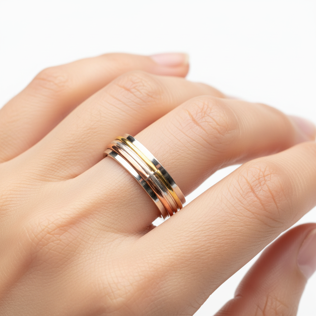 Three Tone Silver Ring