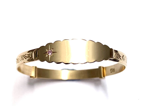 Rolled Gold Bangle with Pink Cz Stone