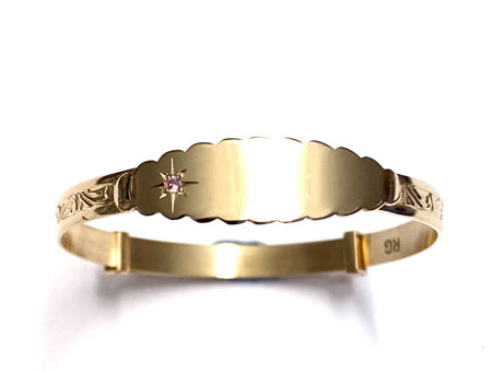 Rolled Gold Bangle with Pink Cz Stone