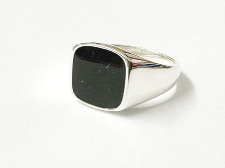 Silver Ring With A Square Shaped Black Onyx Stone.