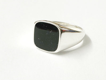 Silver Ring With A Square Shaped Black Onyx Stone.