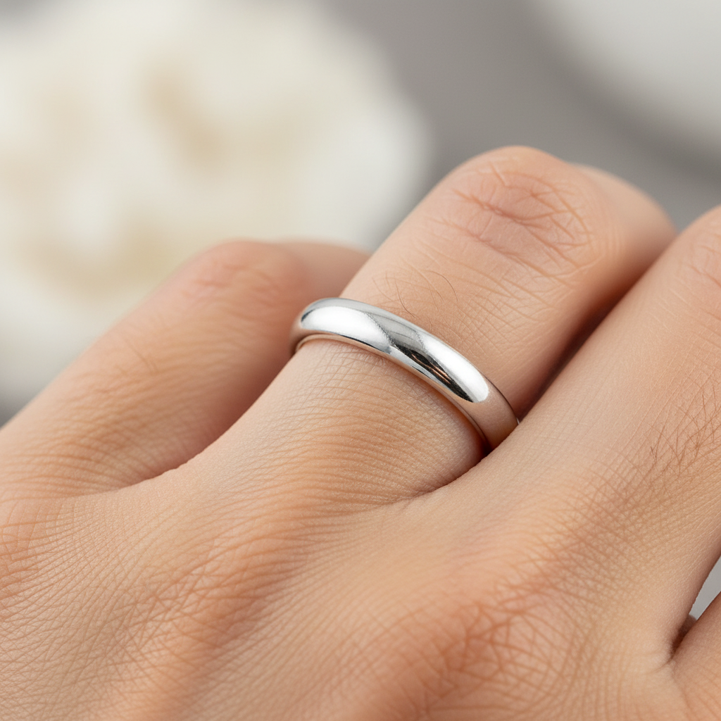 Silver 3mm Wedding D shape Ring