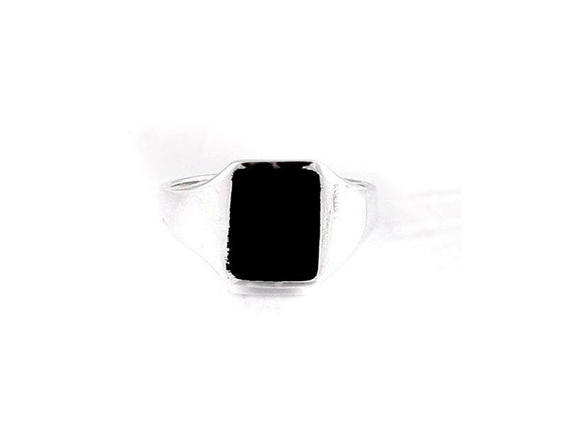 Silver Ring With A Square Shaped Black Onyx Stone.