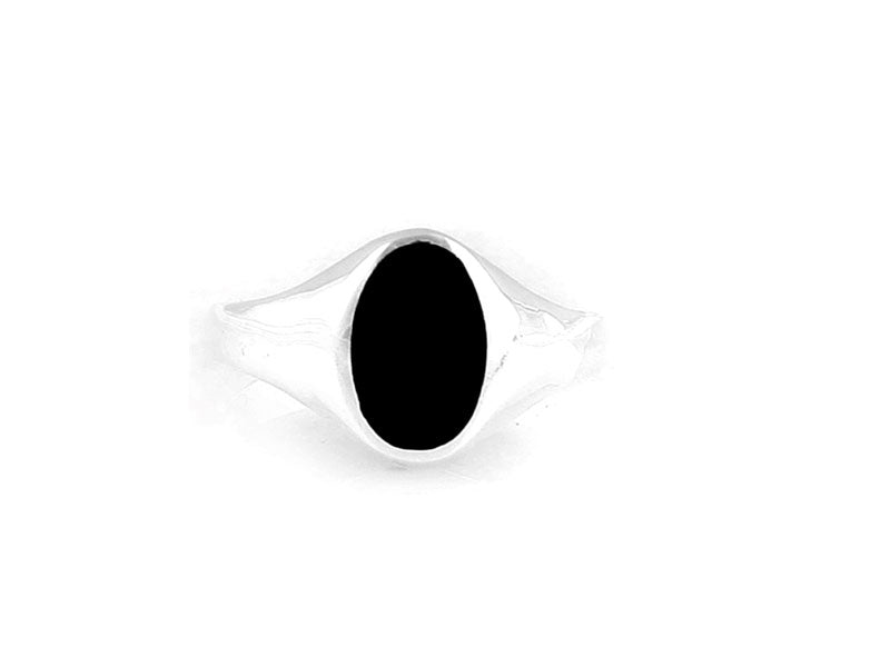 Silver Ring With A Oval Shaped Black Onyx Stone.